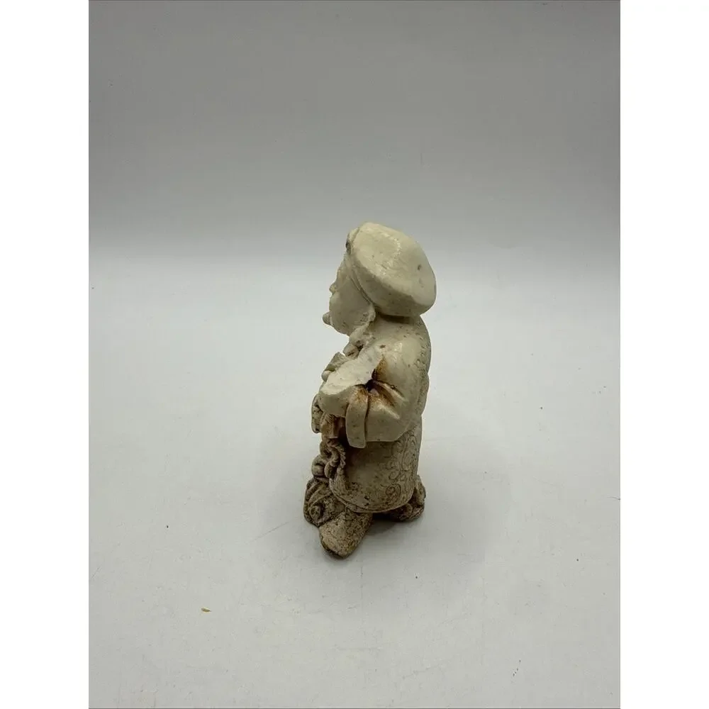 VINTAGE CARVED ANTIQUE OLD MAN SOAPSTONE STANDING FIGURE SCALPTURE STATUE *